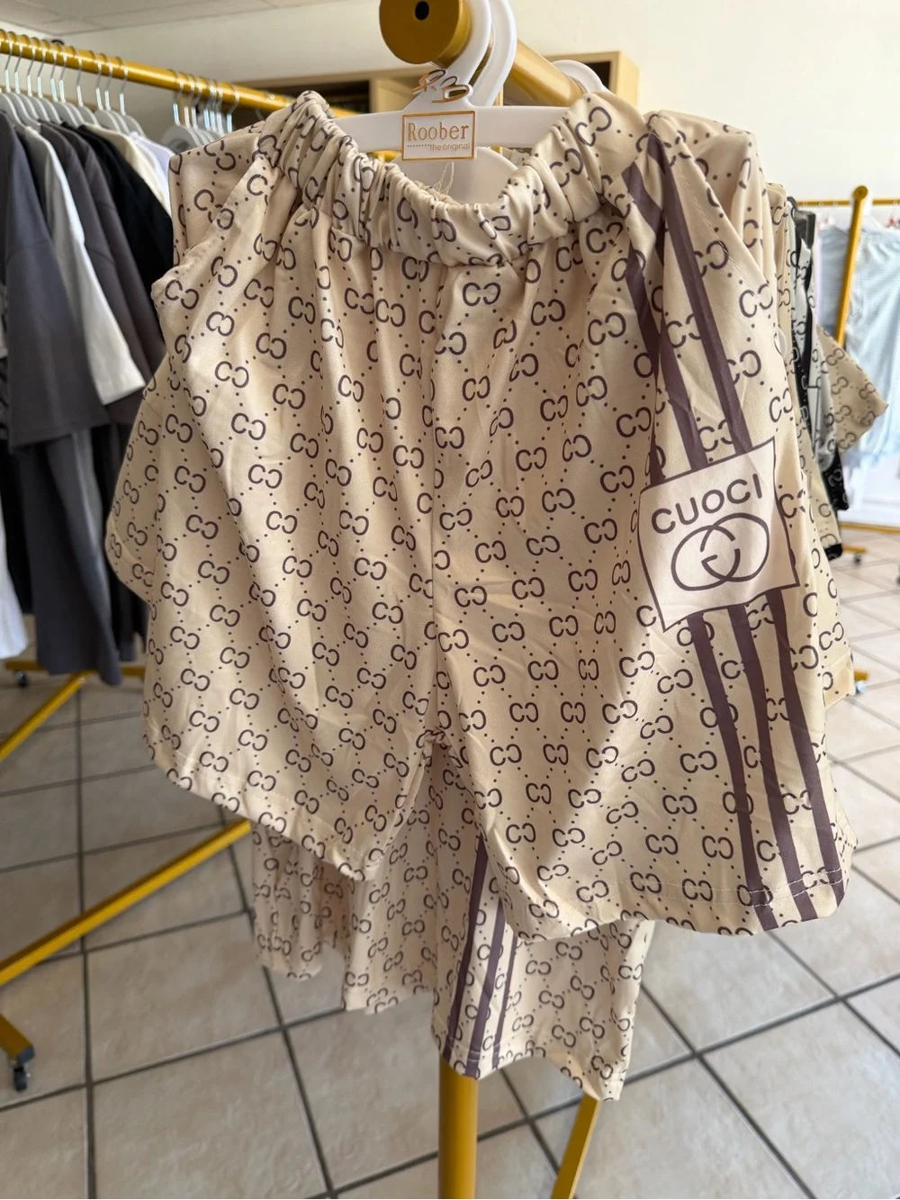 Kids Beige Logo-Print Short Sleeve Top